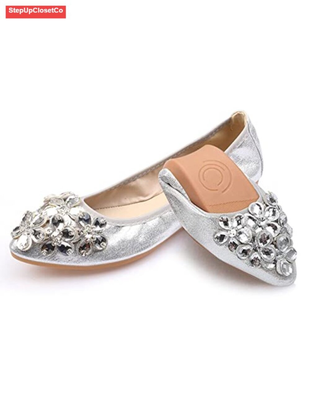 Women's Ballet Flats Slip On Foldable Rhinestone Wedding Ballerina Flat Shoes